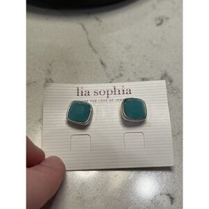 NWT Lia Sophia Turquoise Blue Stone Silver Tone Square Stud Earrings